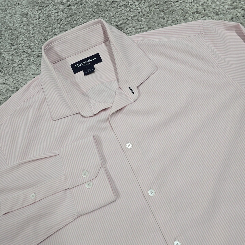 Mizzen+Main Mens‎ Pink White Performance Button Shirt XL Office Business Casual